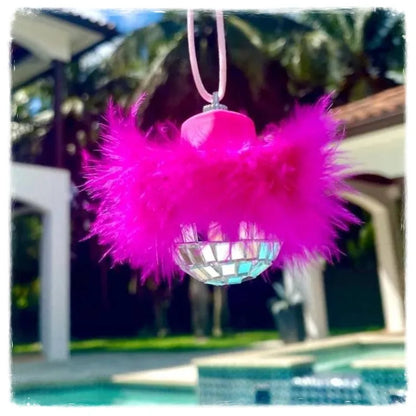 Fringe Rhinestone Pink Cowgirl Disco Ball Car Hanging Rear View Mirror Accessory Cowboy Trendy Cute Charms Christmas Ornaments