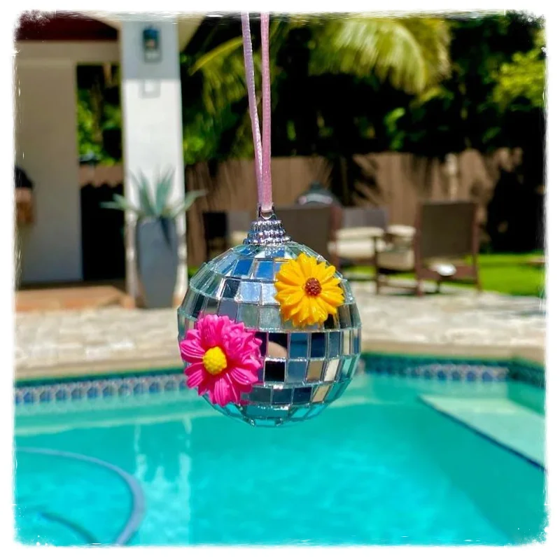 Fringe Rhinestone Pink Cowgirl Disco Ball Car Hanging Rear View Mirror Accessory Cowboy Trendy Cute Charms Christmas Ornaments