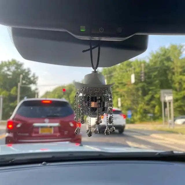 Fringe Rhinestone Pink Cowgirl Disco Ball Car Hanging Rear View Mirror Accessory Cowboy Trendy Cute Charms Christmas Ornaments