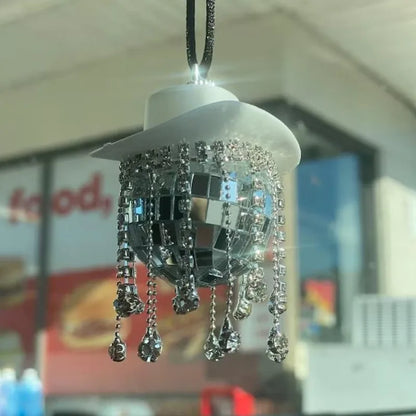 Fringe Rhinestone Pink Cowgirl Disco Ball Car Hanging Rear View Mirror Accessory Cowboy Trendy Cute Charms Christmas Ornaments