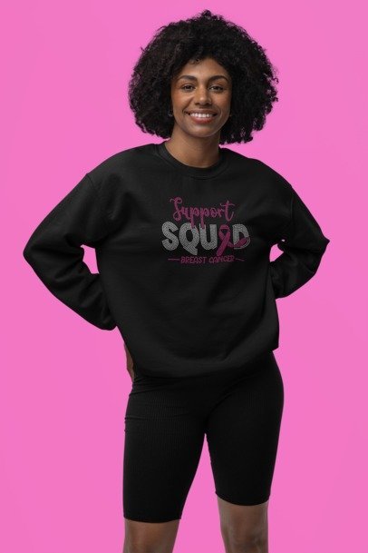 Support Squad Breast Cancer Rhinestone Shirt – Pink Ribbon Sparkle Bling Tee | Blingdazzel