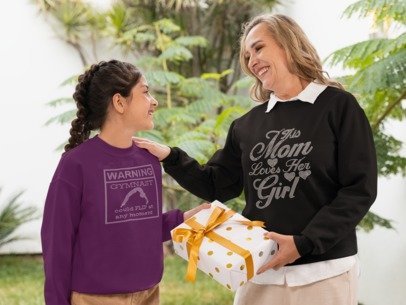 Black rhinestone 'This Mom Loves Her Girl' crewneck sweatshirt, front graphic