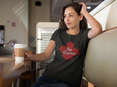 Canadian Coffee Lover (Tim's) Rhinestone Apparel – Maple Leaf Sparkle Hoodie, T-Shirt & Crewneck | Premium Rhinestone by Blingdazzel T-shirt Black