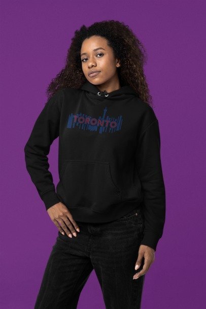 Toronto Skyline (The Jay's) Rhinestone Apparel – Baseball Inspired Sparkle Hoodie, T-Shirt & Crewneck | City Pride Bling by Blingdazzel Hoodie Black