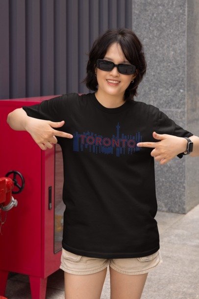Toronto Skyline (The Jay's) Rhinestone Apparel – Baseball Inspired Sparkle Hoodie, T-Shirt & Crewneck | City Pride Bling by Blingdazzel T-shirt Black