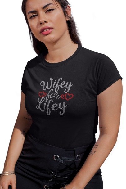 Wifey for Lifey Rhinestone T-Shirt by Blingdazzel.com – Sparkly Bride Gift Tee for Wives, Newlyweds & Bridal Showers