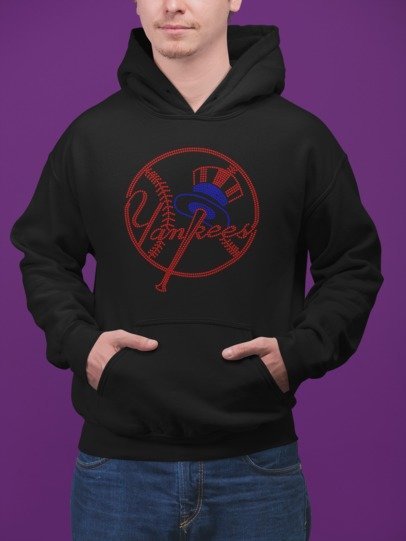 Vintage New York Yankees Inspired Rhinestone Apparel – Bling Baseball Tee, Hoodie, Long Sleeve & Crewneck for Women | Blingdazzel Hoodie Black