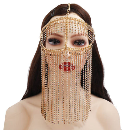 Punk Rhinestone Tassel Fringed Face Mask Head Chains