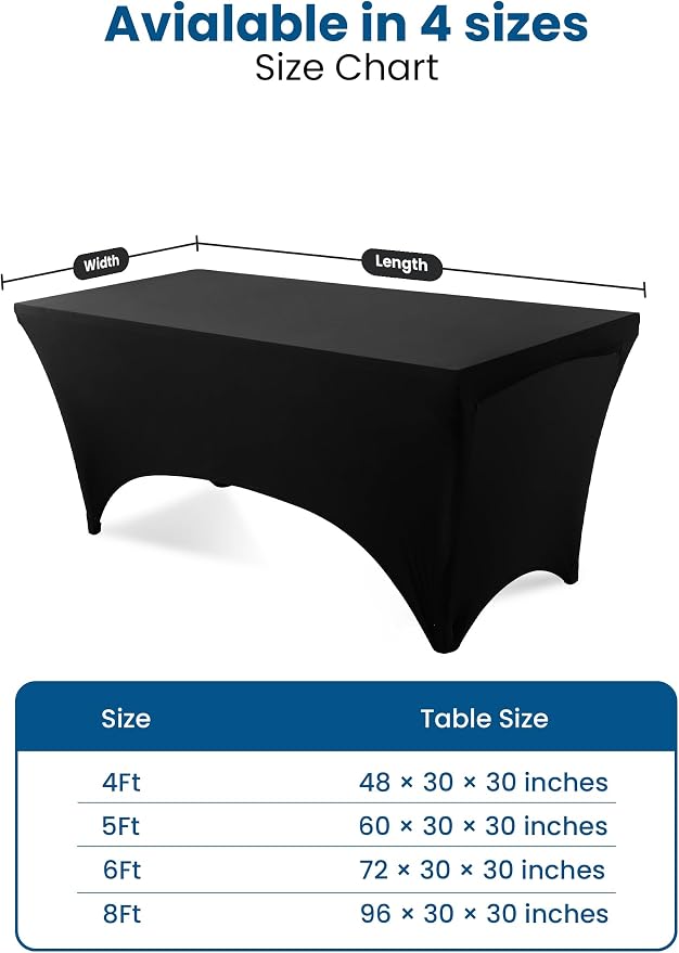 Black custom logo tablecloth with fitted corners and draped table skirt