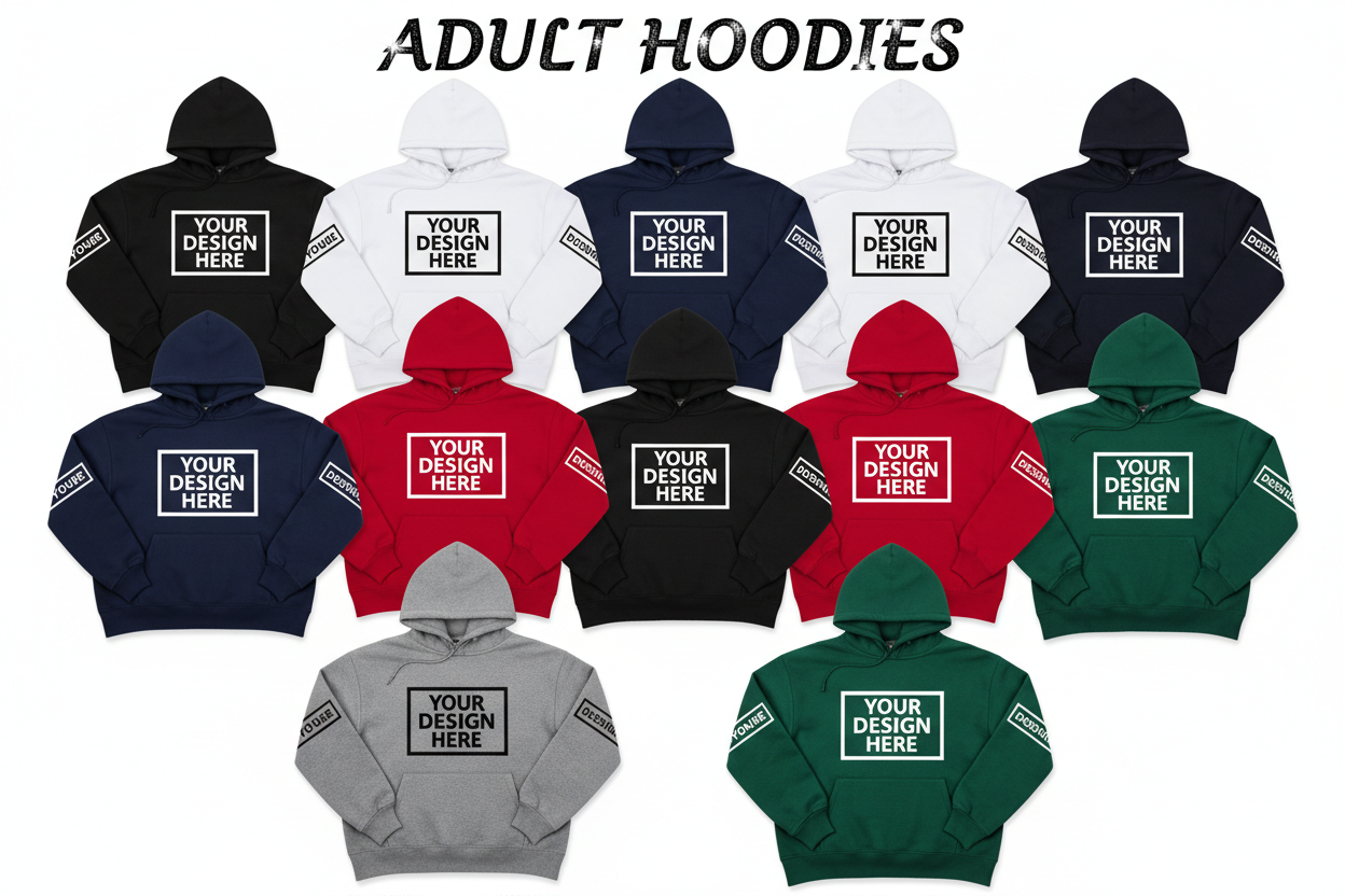 Custom Logo Bulk Order 10+ Hoodie – 4" Front & 11" Back and Sleeve Image