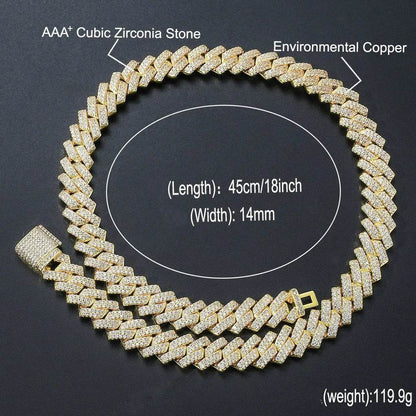 Gold cubic zircon cuban link chain necklace with repeating square-cut stone links