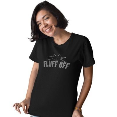 Blingdazzel “Fluff Off” Rhinestone Cat T-Shirt – Sparkle Funny Cat Lover Shirt for Women | Black Bling Tee