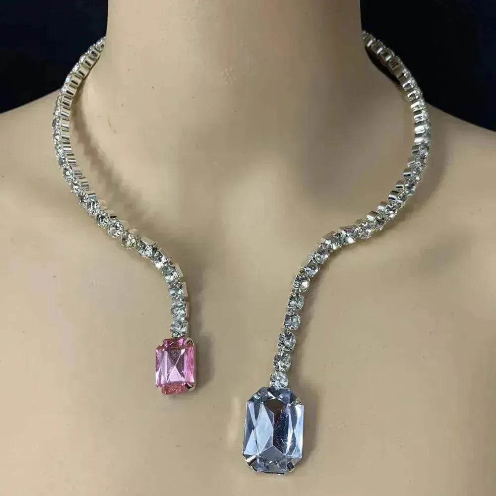 Colored Diamond Neck Chain Fashion Charming Full Diamond Women Bridal wedding Luxury Necklace for Women