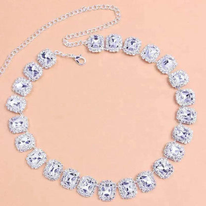 Crystal Rhinestone Fashion Square Stone Necklace for Women Wedding Bridesmaid Necklaces