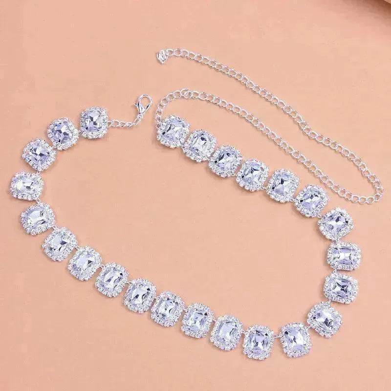 Crystal Rhinestone Fashion Square Stone Necklace for Women Wedding Bridesmaid Necklaces