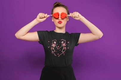 Dancing Skeleton in a Heart Graphic Design T-Shirt – Blingdazzel
