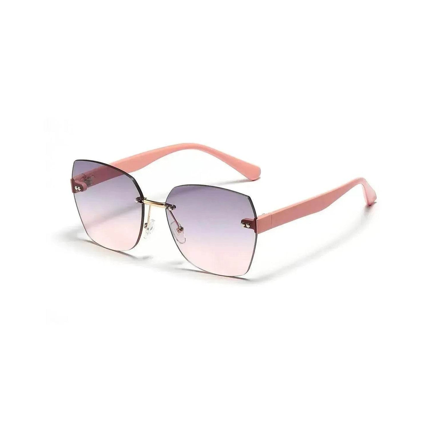 Women’s diamond-cut sunglasses with pink arms and purple gradient lenses