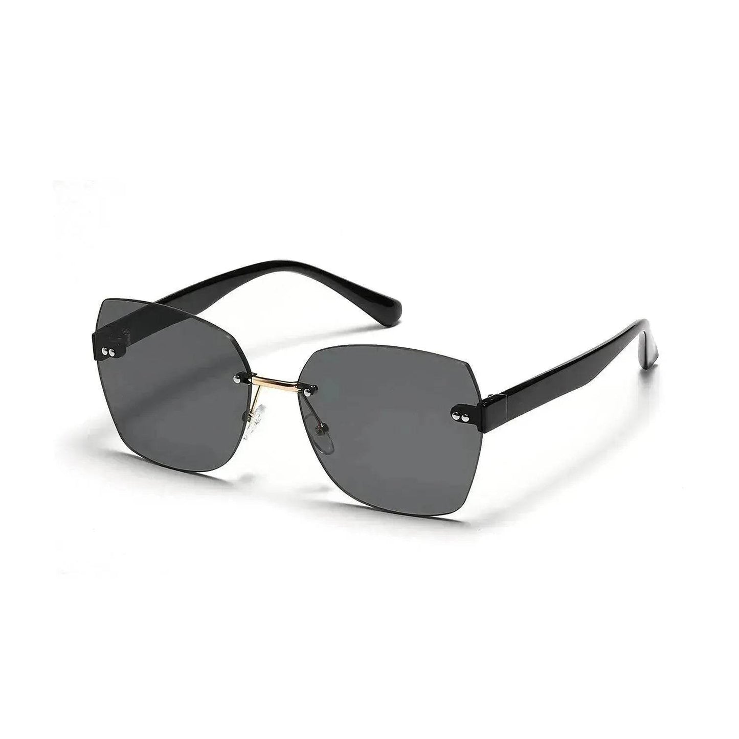 Women's sunglasses with black frame and dark gray tinted lenses