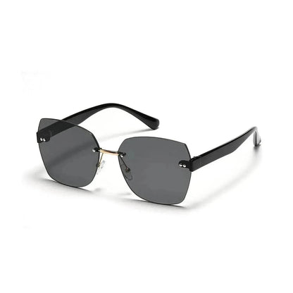 Women's sunglasses with black frame and dark gray tinted lenses