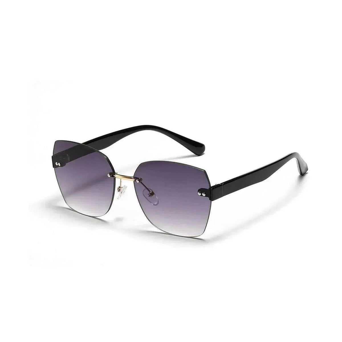 Women's sunglasses with black frame and purple tinted lenses