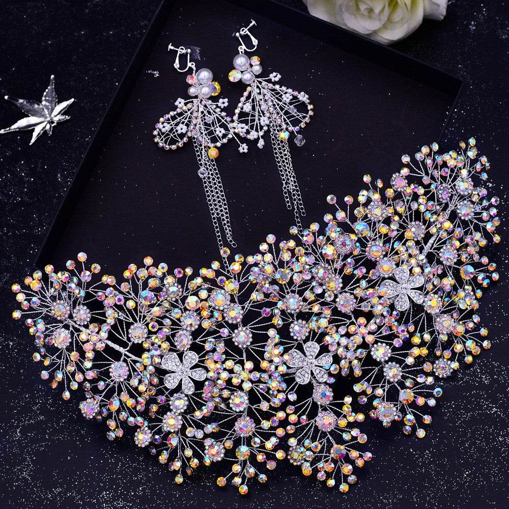 Luxury and Elegant Bridal Flower Rhinestone Headband Fashion Accessories set