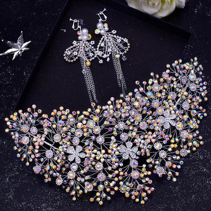 Luxury and Elegant Bridal Flower Rhinestone Headband Fashion Accessories set