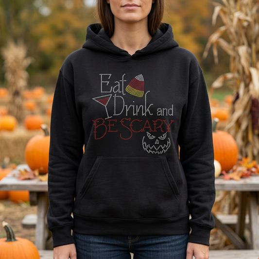 Black hoodie with rhinestone Halloween front graphic