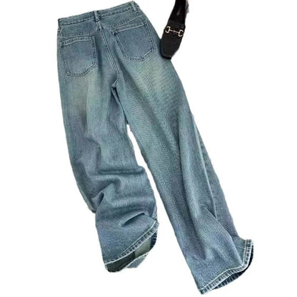Starry Diamond In The Debris Rhinestone Straight Baggy Jeans Pant For Women
