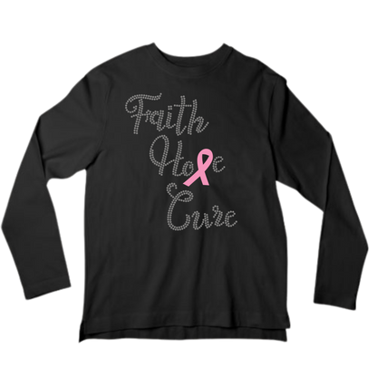 Faith Hope Cure Breast Cancer Rhinestone Apparel