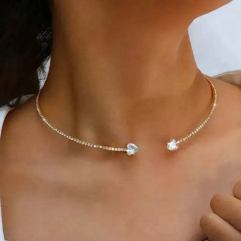 Fashion Jewelry Heart-shaped Zircon Collar Light Luxury Rhinestone Necklace Women's Jewelry