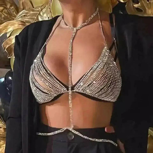Fashion Shiny Rhinestone Body Chain Women Bikini Bra for Exotic Dance