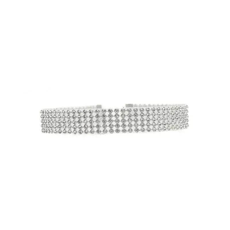 White rhinestone crystal choker necklace, slim band with clasp at back