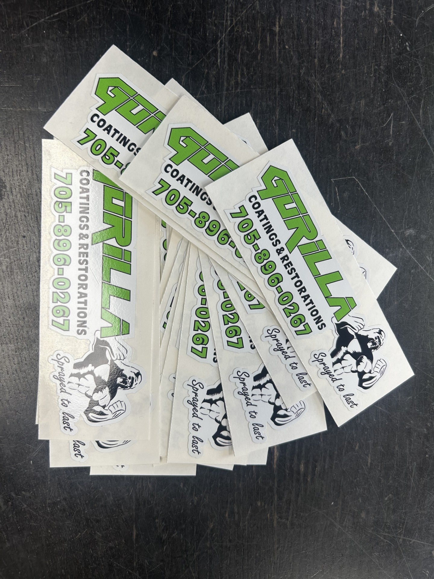 4.5-inch custom sticker set, white with green-and-black tech logo and numbers