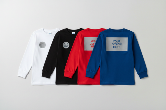 Youth Long Sleeve T-Shirt 4" Chest + Back Logo in White Black Red Royal Blue – Custom Kids Shirt by Blingdazzel