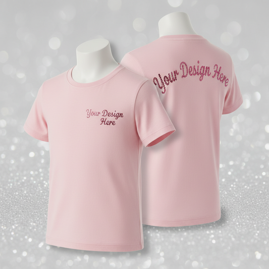 Youth T-Shirt 3" Chest + Full Back Logo in Light Pink – Custom Kids Shirt by Blingdazzel