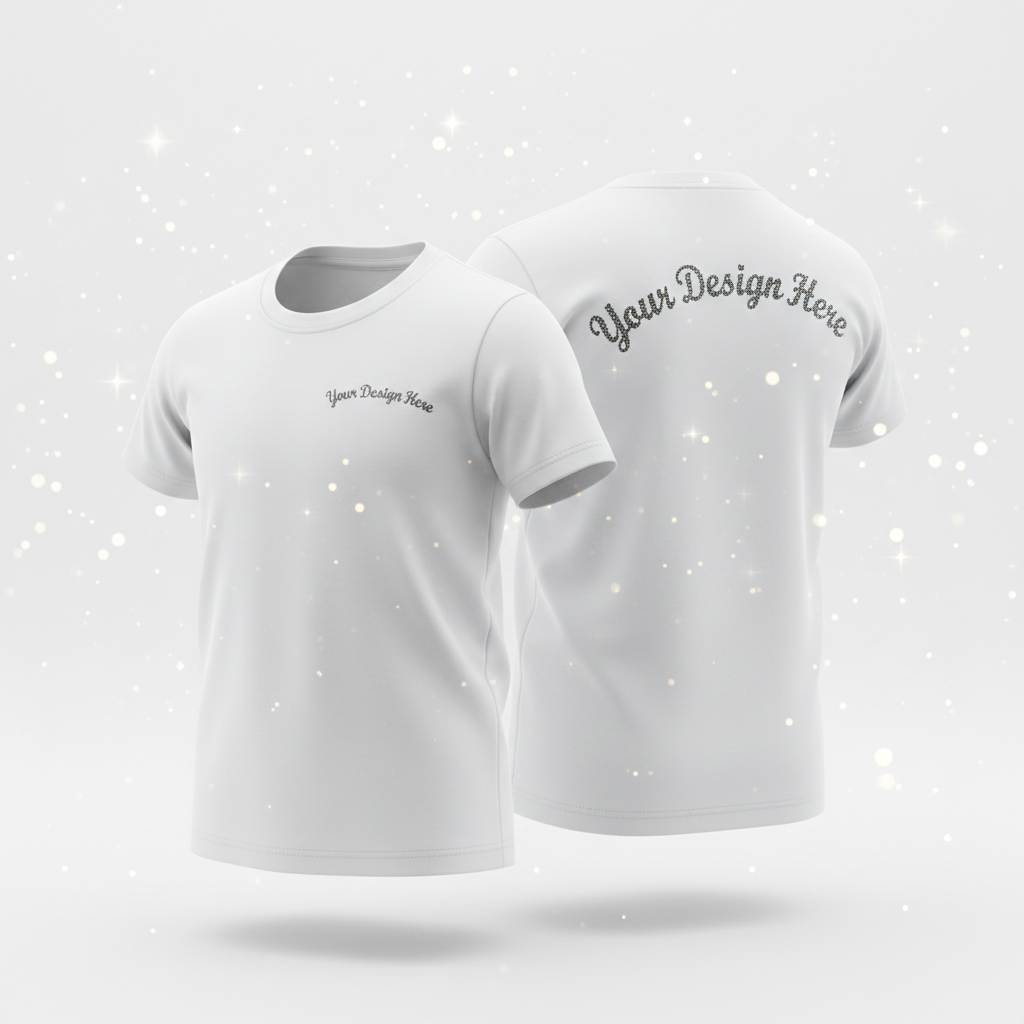 Youth white t-shirt with short sleeves, front and back custom logo design.