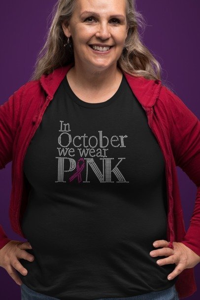 In October We Wear Pink Rhinestone Shirt – Sparkle with Strength, Hope & Awareness | Blingdazzel.com