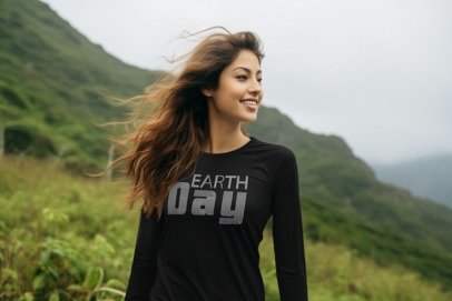 Black long-sleeve shirt with 'Earth Day' rhinestone graphic.