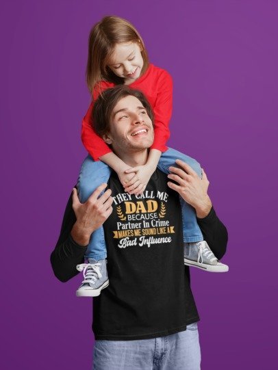 Black dad graphic T-shirt with 'They Call Me Dad' text at chest
