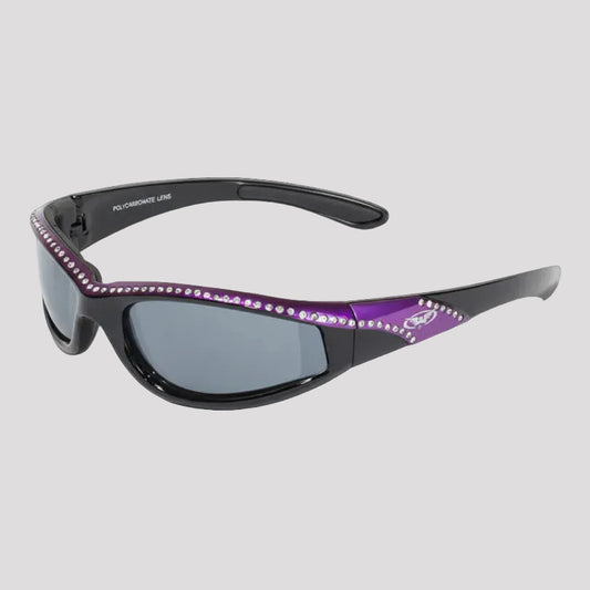 Global Vision Marilyn Women's Rhinestone Motorcycle Sunglasses – Foam Padded Bling Riding Glasses Purple