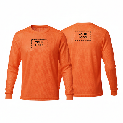 Mesh Safety Long Sleeve T-Shirt – Safety Orange with Custom Logo