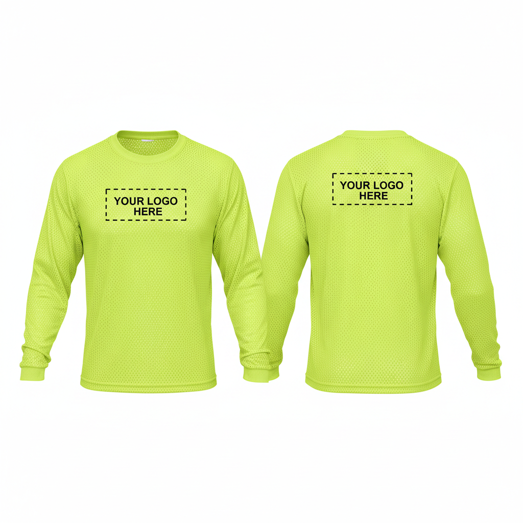 Mesh Safety Long Sleeve T-Shirt – Safety Yellow with Custom Logo