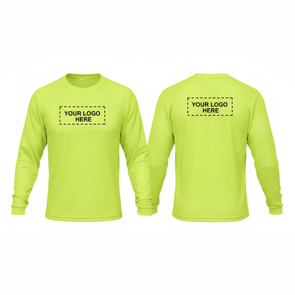 Mesh Safety Long Sleeve T-Shirt – Safety Yellow with Custom Logo