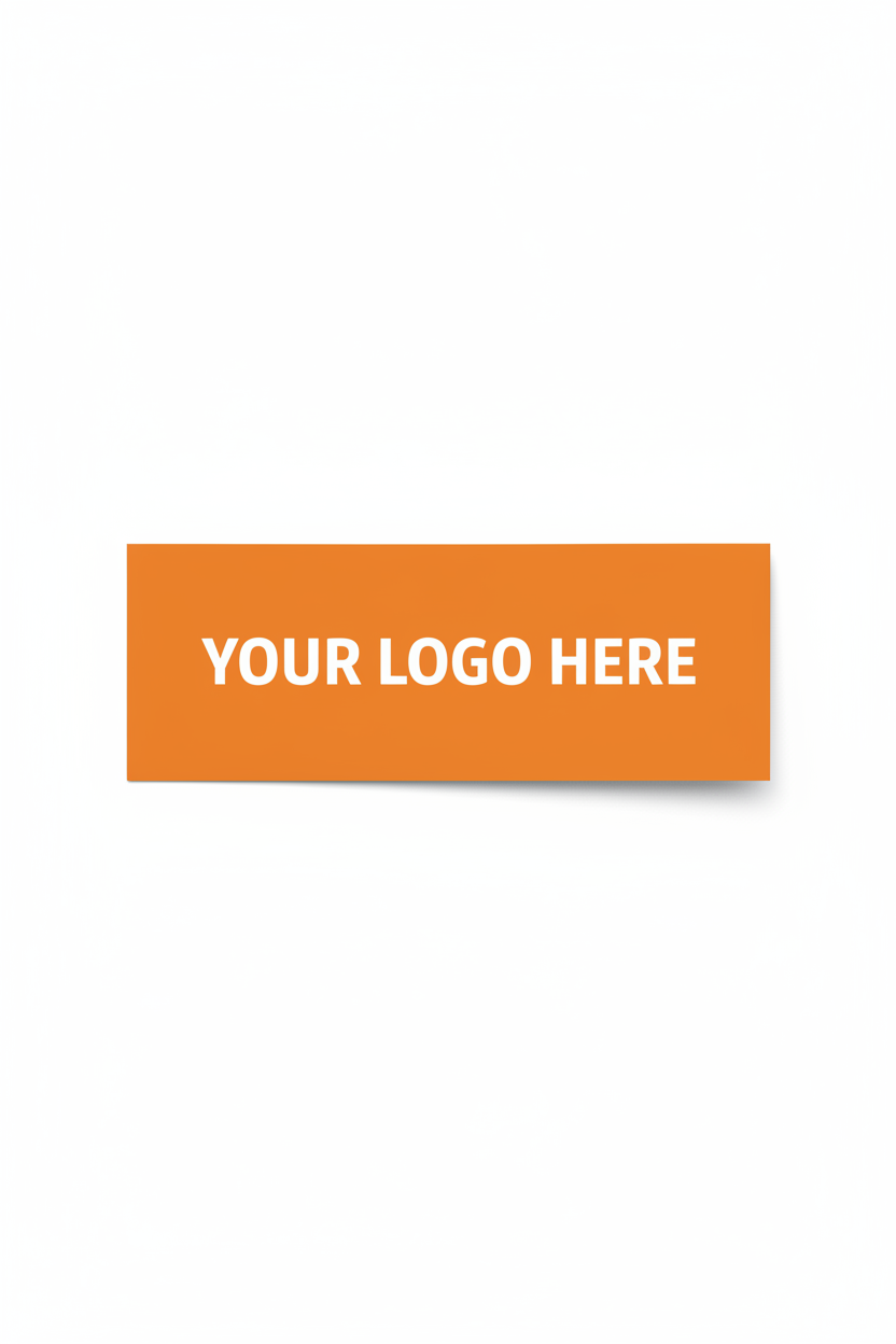 Orange logo sticker template with 'YOUR LOGO HERE' text