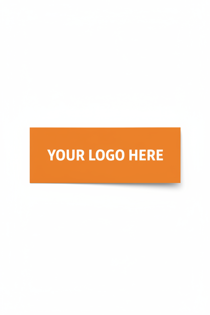 Orange logo sticker template with 'YOUR LOGO HERE' text