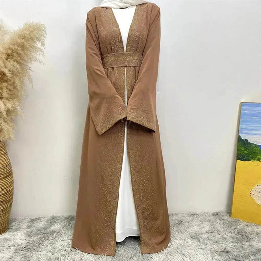 Rhinestone Lace-up Cardigan Abaya Dress for Arab Dubai Turkey Middle East Women