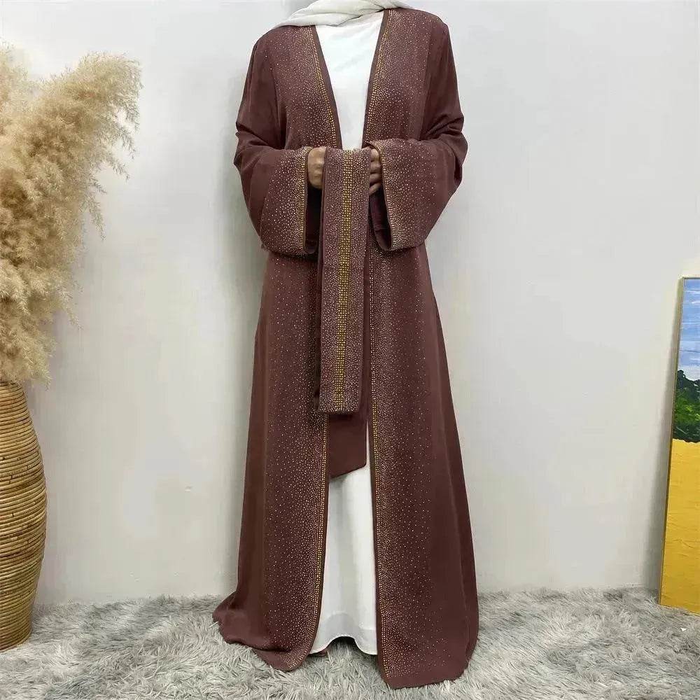 Rhinestone Lace-up Cardigan Abaya Dress for Arab Dubai Turkey Middle East Women