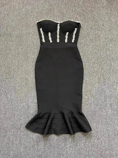 Rhinestone Waist-tight Hip Lotus Leaf Fishtail Gown