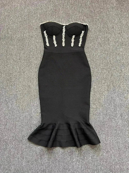 Rhinestone Waist-tight Hip Lotus Leaf Fishtail Gown