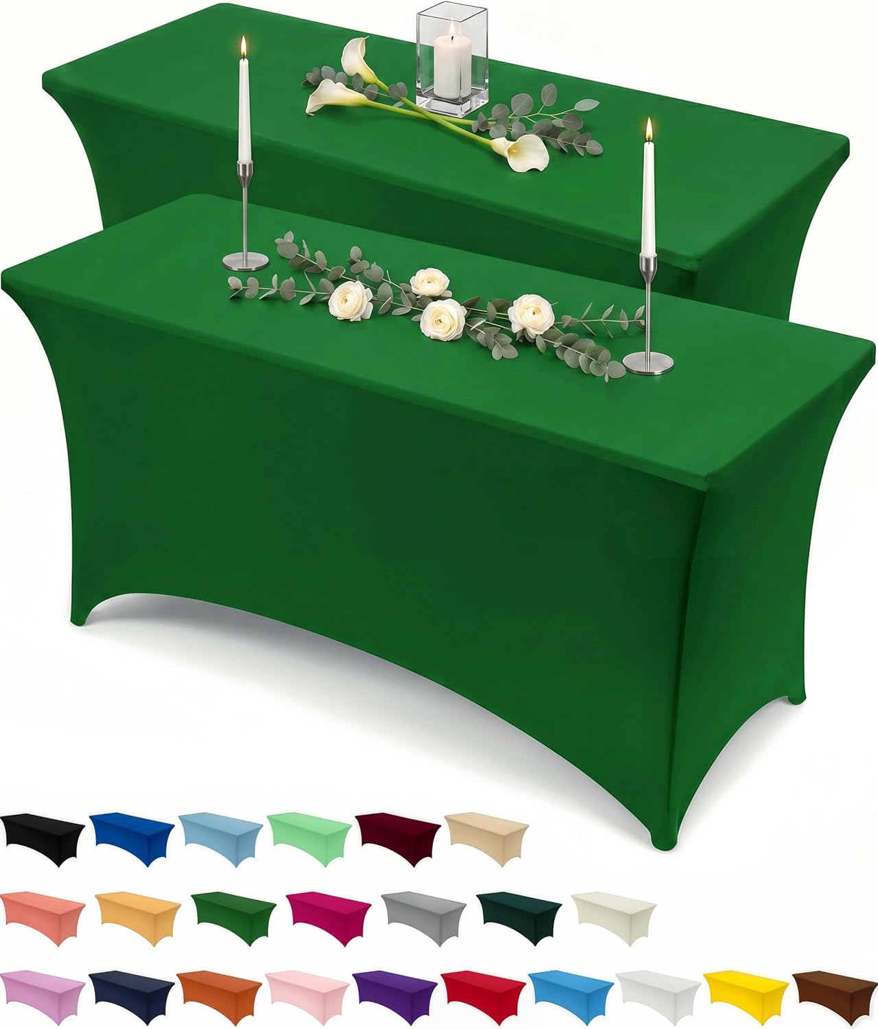 Custom logo printed green tablecloth with fitted top and draped skirt